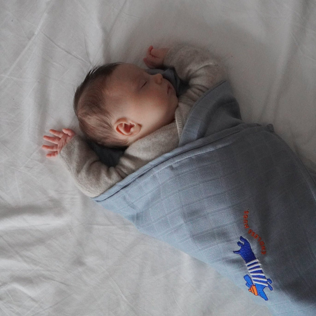 Endless Hugs - Großes Bambus Spucktuch mit blauen Puppy