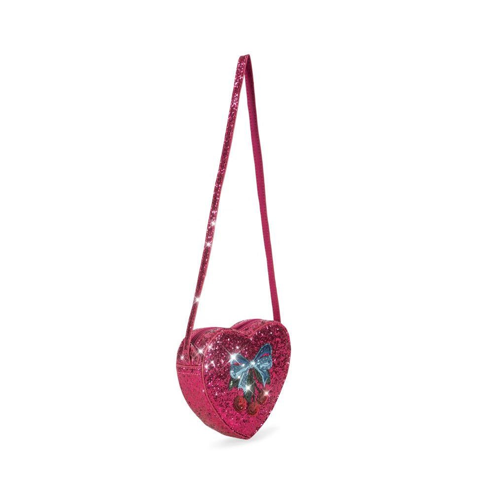 Herzförmige Kinder Umhängetasche Glitzer Kirsche – Konges Sløjd - Little Baby Pocket