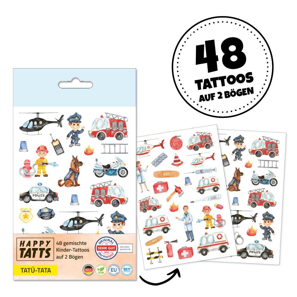 Happy Tatts - Kinder - Tattoos "Tatü - Tata" (48 Stk.)