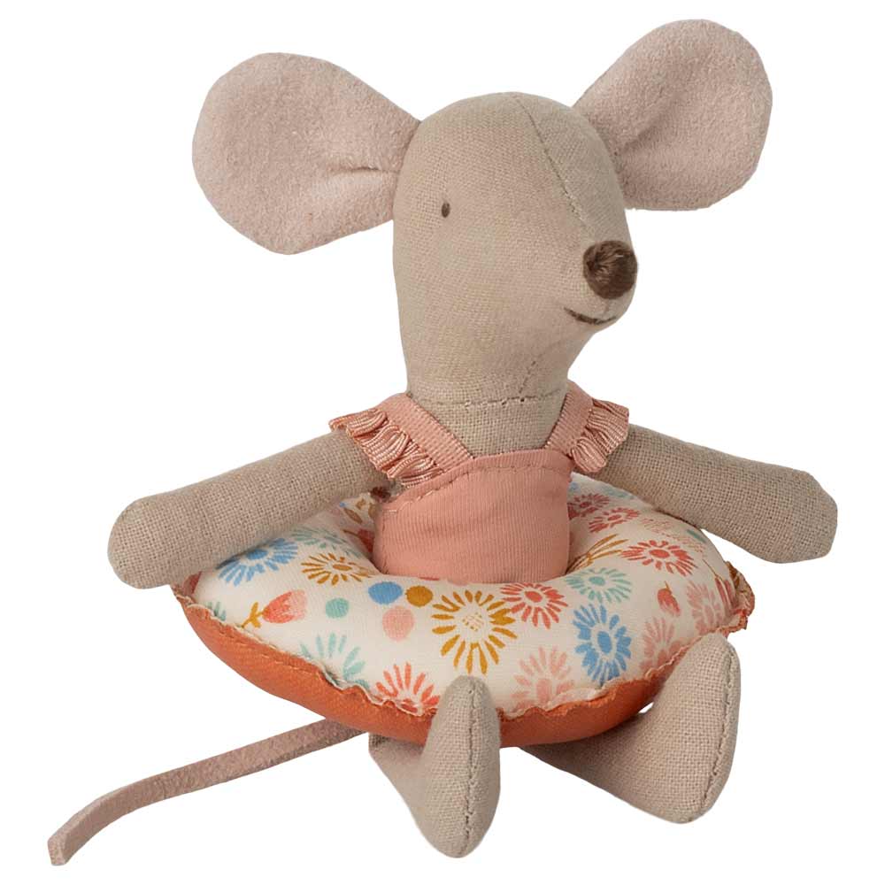 maileg - Kleine Schwester Strandmaus, Badering mit Blumen