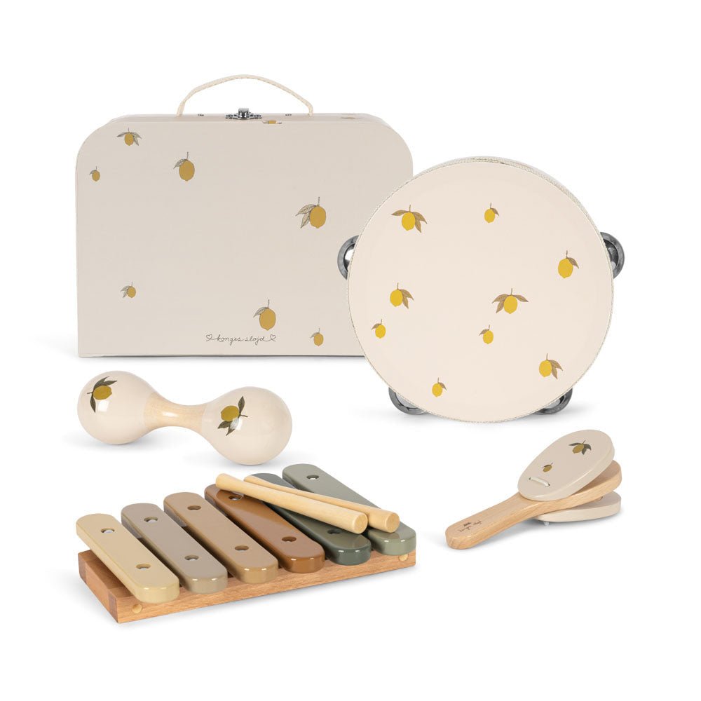 Konges Sløjd Musik Set – Lemon Design, 4 Instrumente im Koffer - Little Baby Pocket