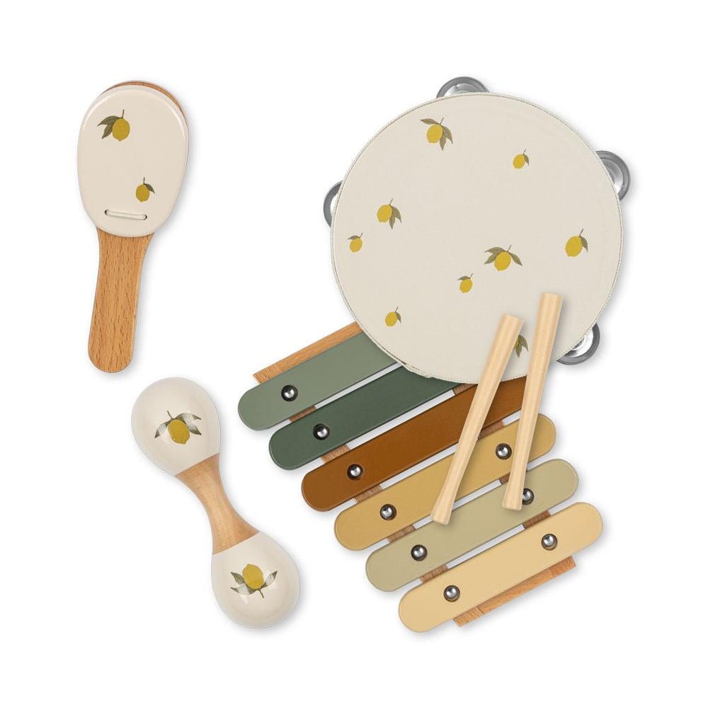 Konges Sløjd Musik Set – Lemon Design, 4 Instrumente im Koffer - Little Baby Pocket