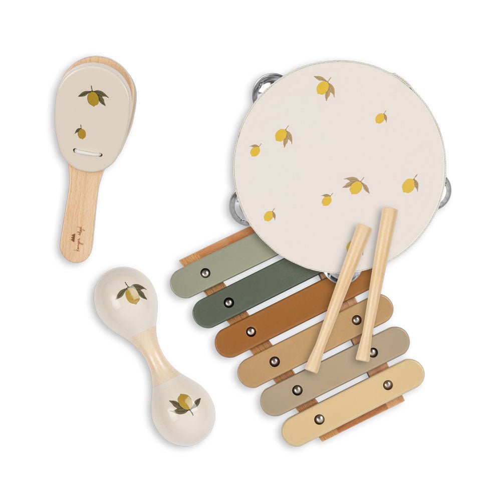 Konges Sløjd Musik Set – Lemon Design, 4 Instrumente im Koffer - Little Baby Pocket