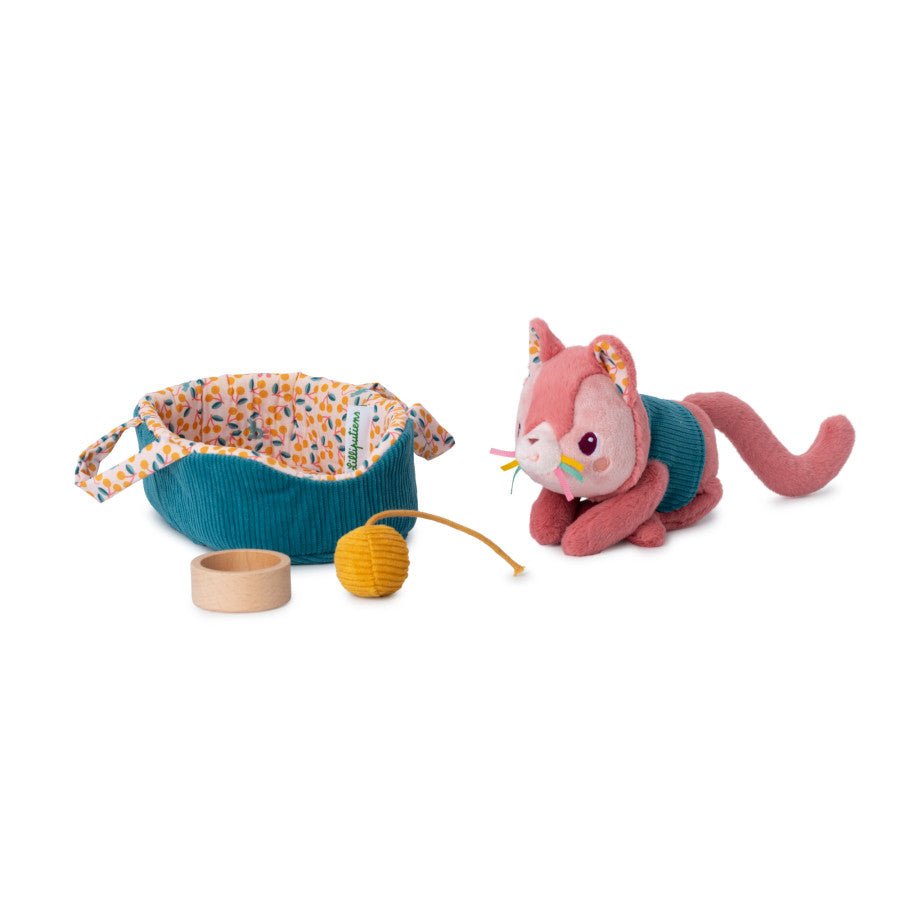 Kuscheltier Katze Jeanne mit Korb & Zubehör – Lilliputiens - Little Baby Pocket