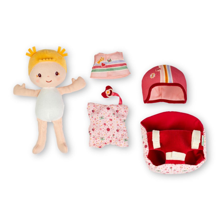 Lilliputiens Lena Stoffpuppe mit Fahrradsitz, Helm & Zubehör - Little Baby Pocket