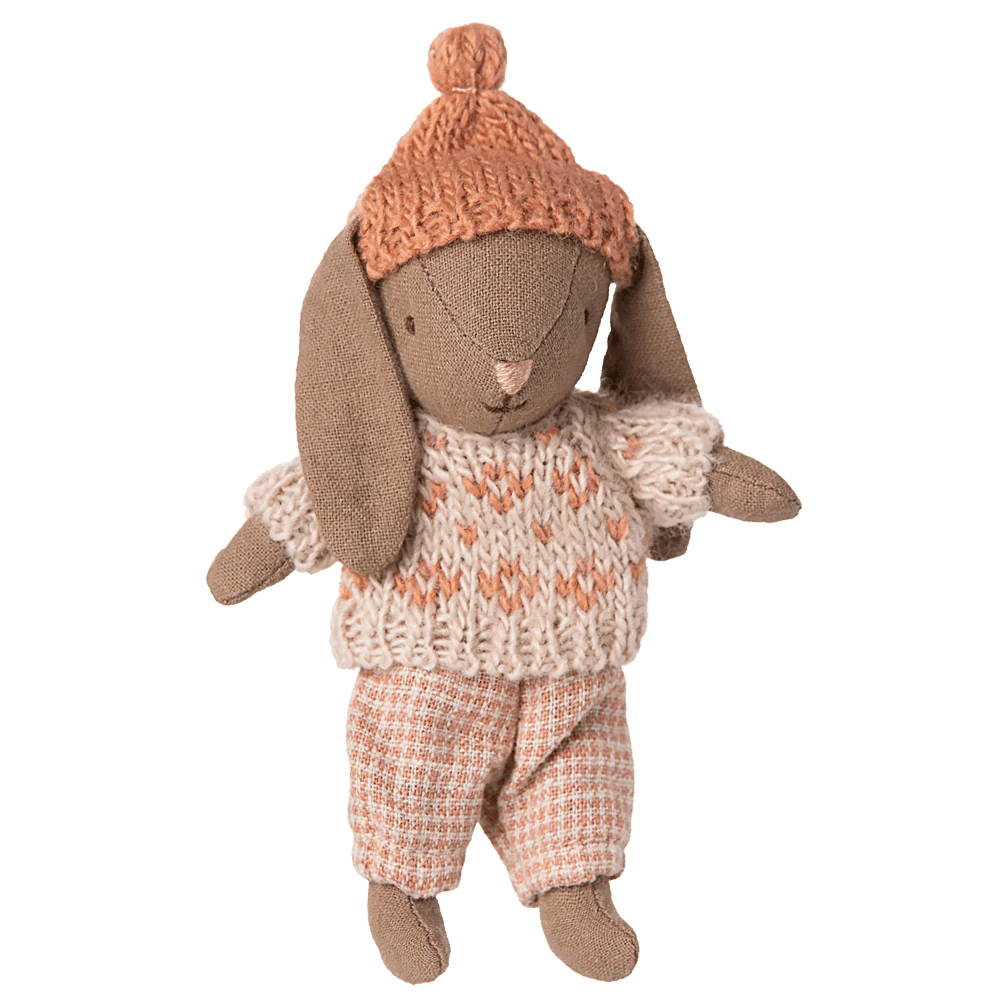 maileg Winterhase Micro Braun Rosa – Kuscheltier für unterwegs - Little Baby Pocket
