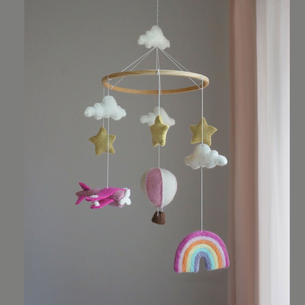 Mobile Flugzeug/Regenbogen Pink - Little Baby Pocket