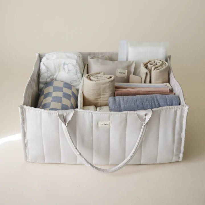 aufbewahrung wickelutensilien Organizer für Wickeltisch – Mushie Diaper Caddy Ivory – Little Baby Pocket