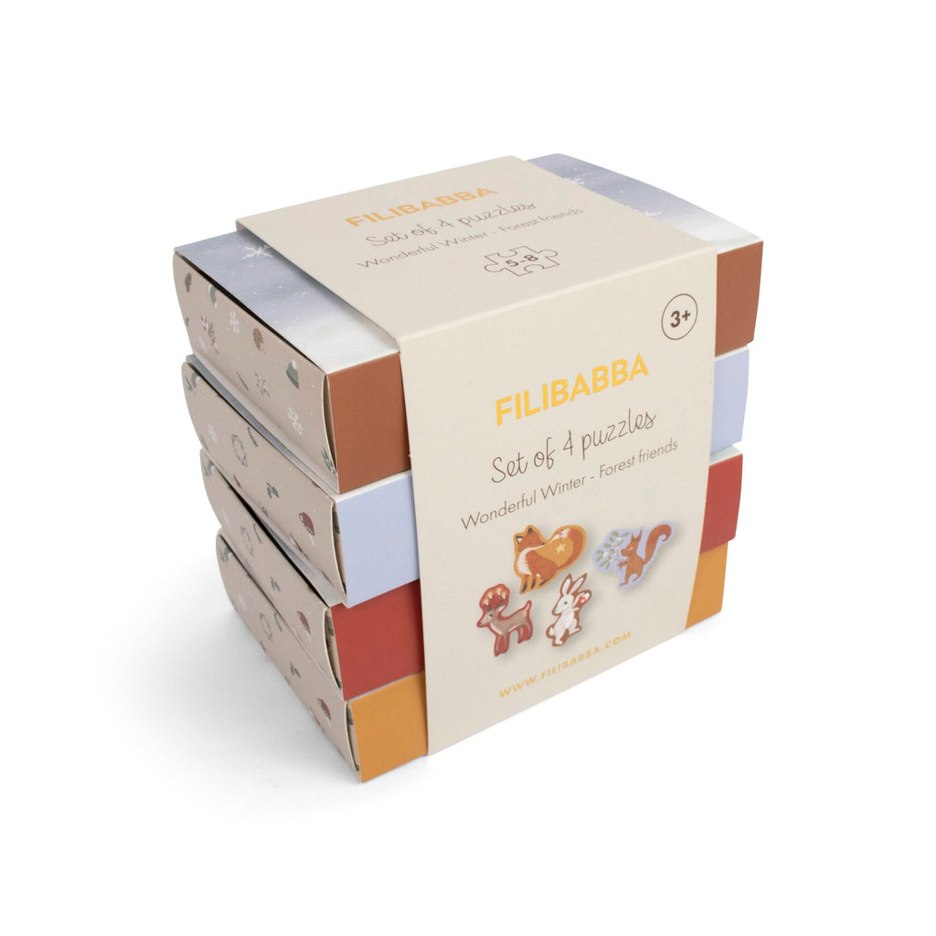 Filibabba - Set mit 4 Puzzles - Wonderful Winter - Waldfreunde