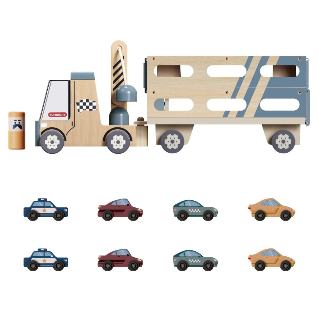 Topbright Holz Auto Transporter & Rennbahn mit 8 Autos - Little Baby Pocket