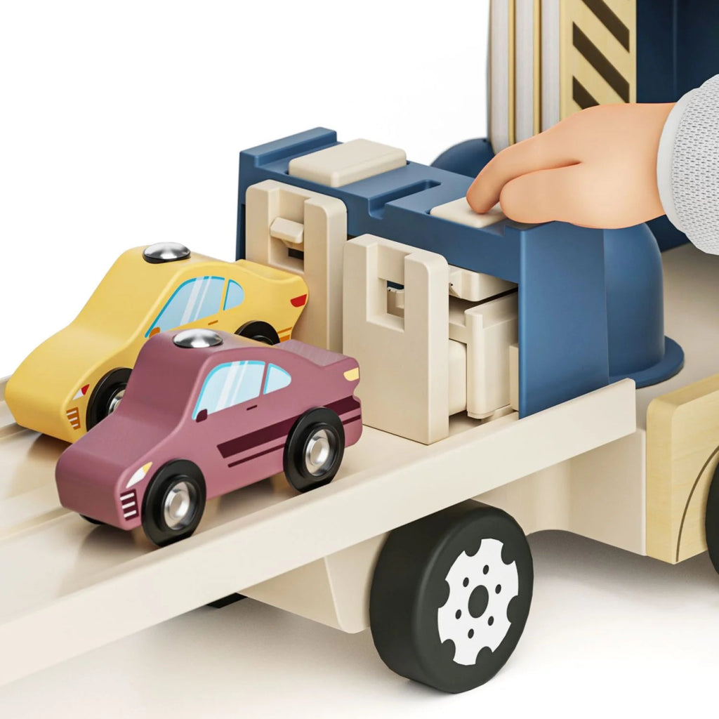 Topbright Holz Auto Transporter & Rennbahn mit 8 Autos - Little Baby Pocket