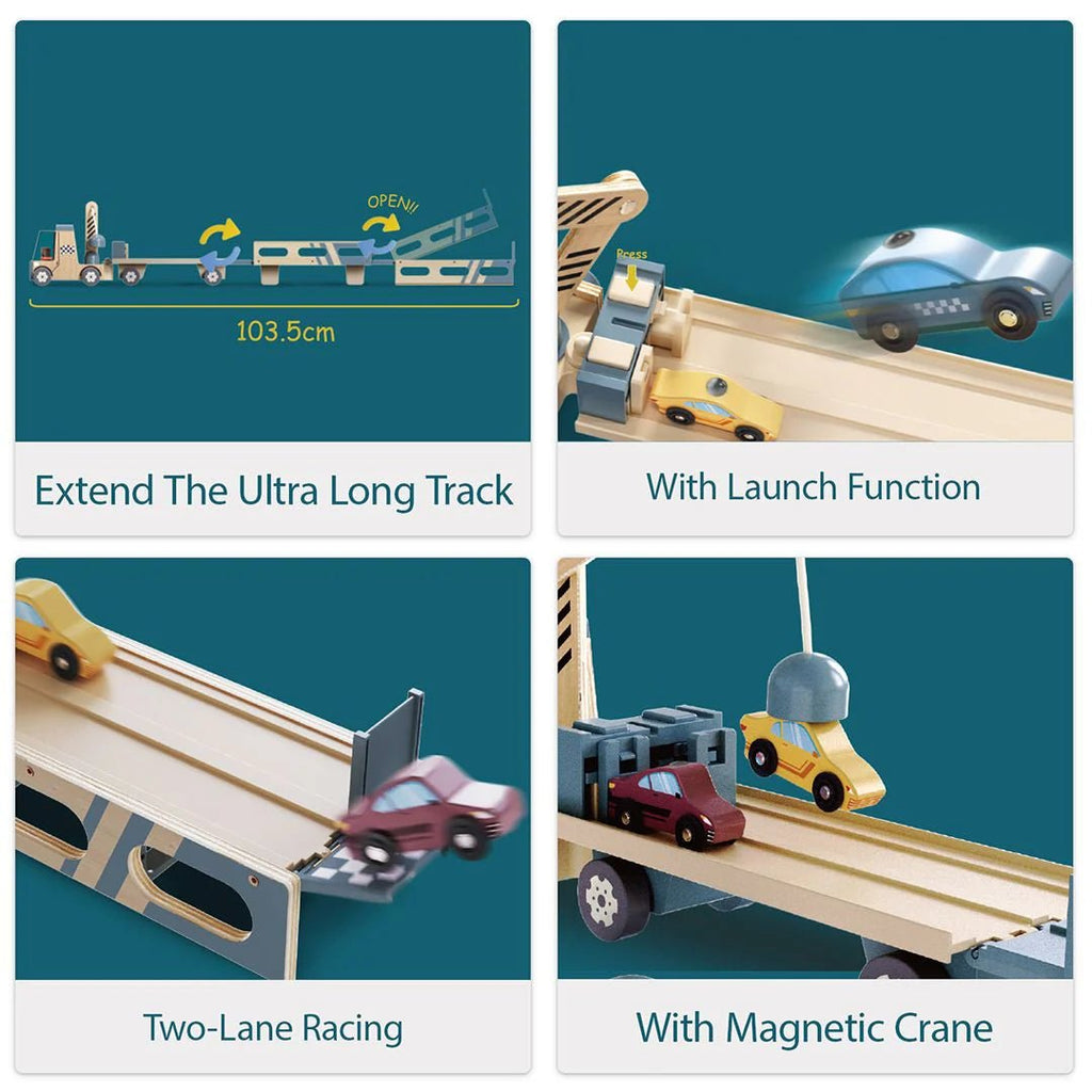 Topbright Holz Auto Transporter & Rennbahn mit 8 Autos - Little Baby Pocket