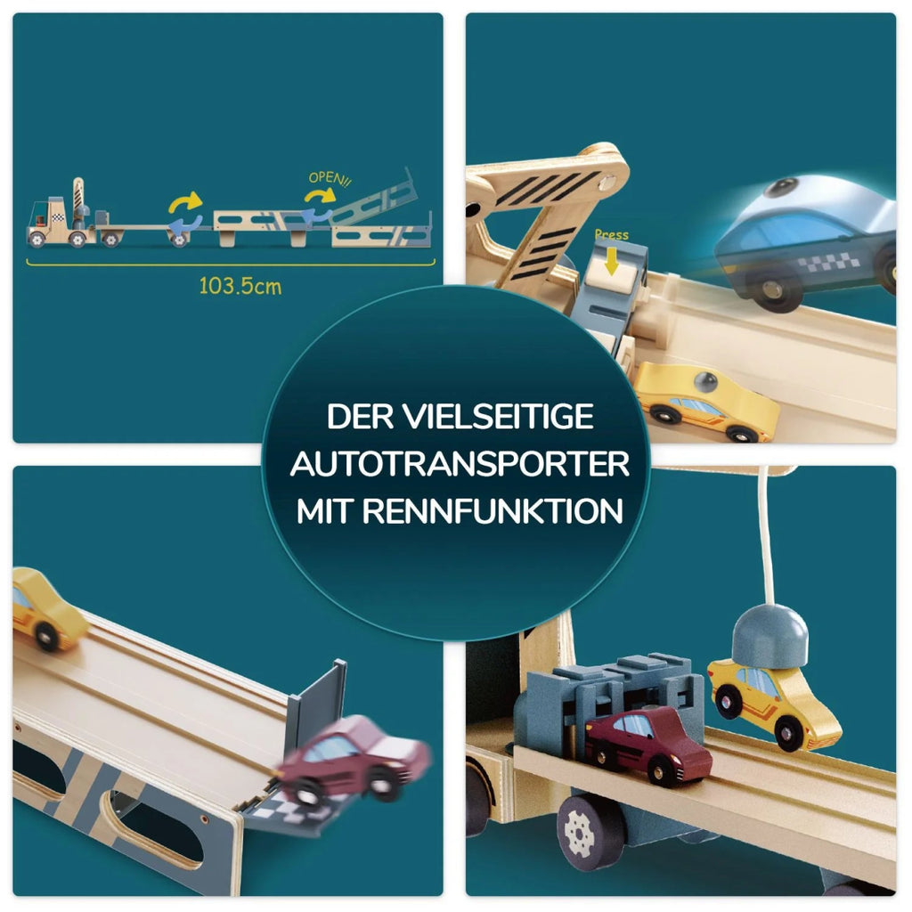 Topbright Holz Auto Transporter & Rennbahn mit 8 Autos - Little Baby Pocket