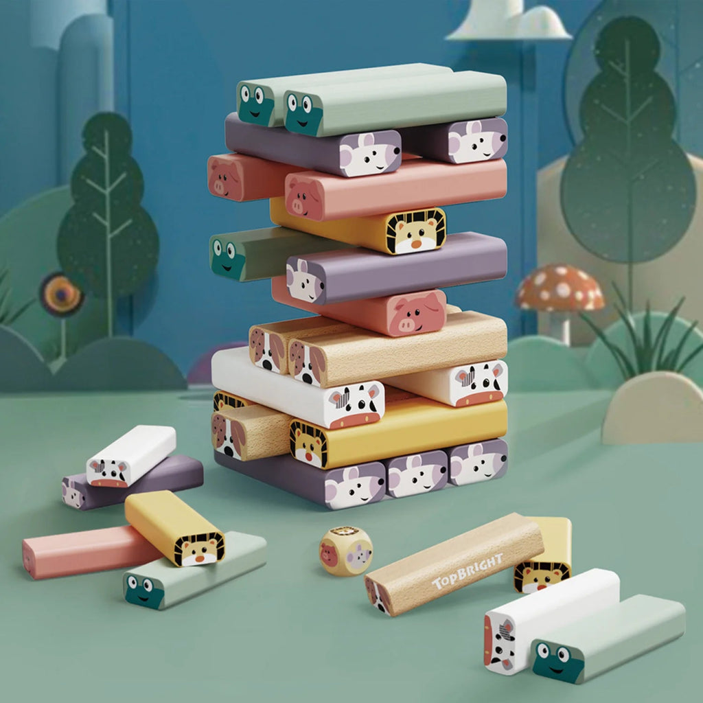 Wackelturm aus Holz mit Tieren – Topbright Geschicklichkeitsspiel - Little Baby Pocket