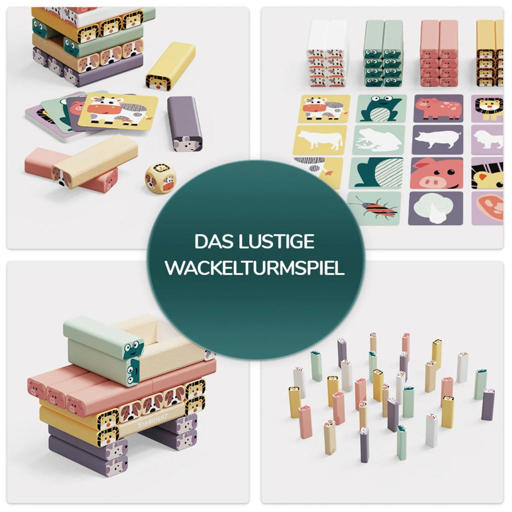 Wackelturm aus Holz mit Tieren – Topbright Geschicklichkeitsspiel - Little Baby Pocket