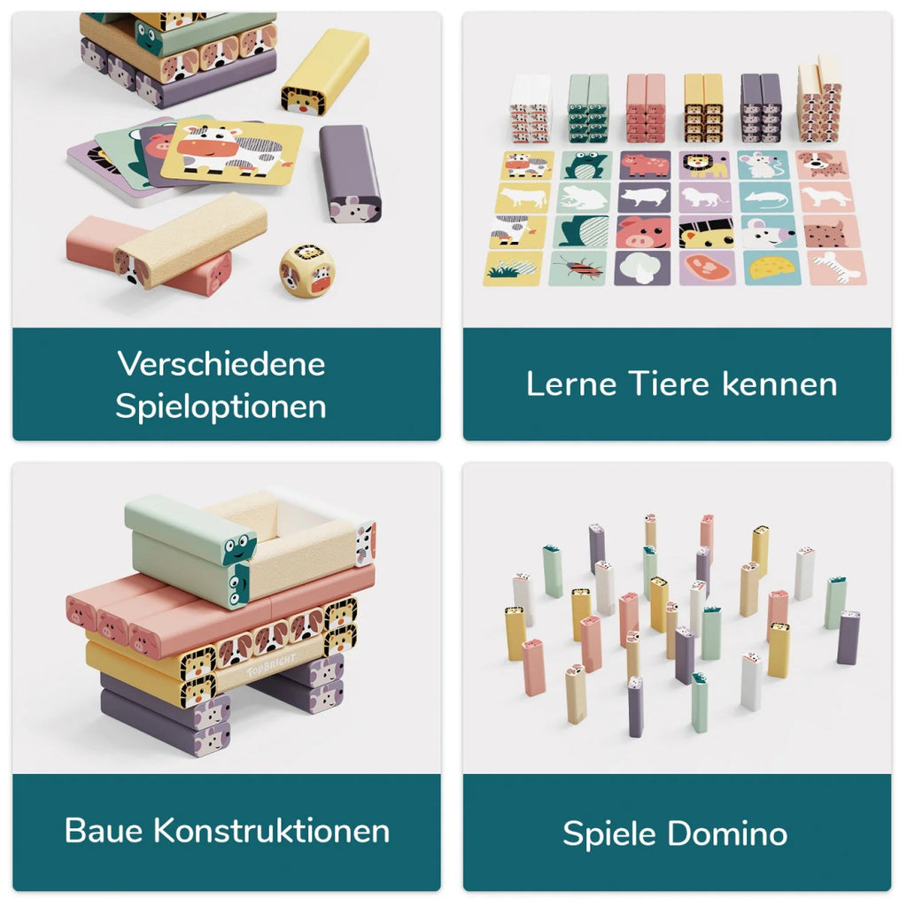 Wackelturm aus Holz mit Tieren – Topbright Geschicklichkeitsspiel - Little Baby Pocket