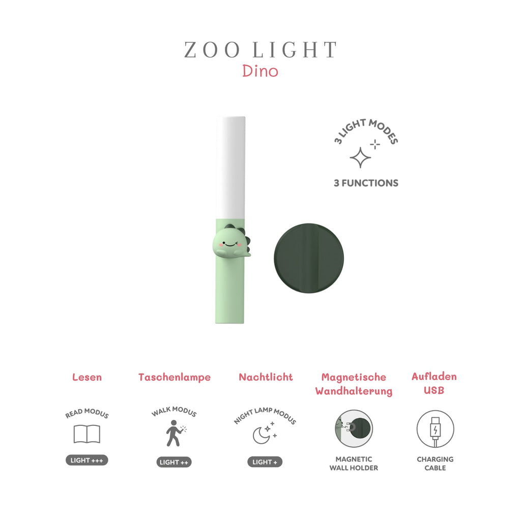 Zoo Light Dino - 3-in-1 Kinderlampe: Nachtlicht, Leselampe & Lauflicht - Little Baby Pocket