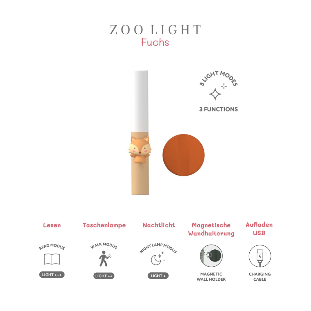 Zoo Light Fox - Fuchs 3-in-1 Kinderlampe: Nachtlicht, Leselampe & Lauflicht - Little Baby Pocket