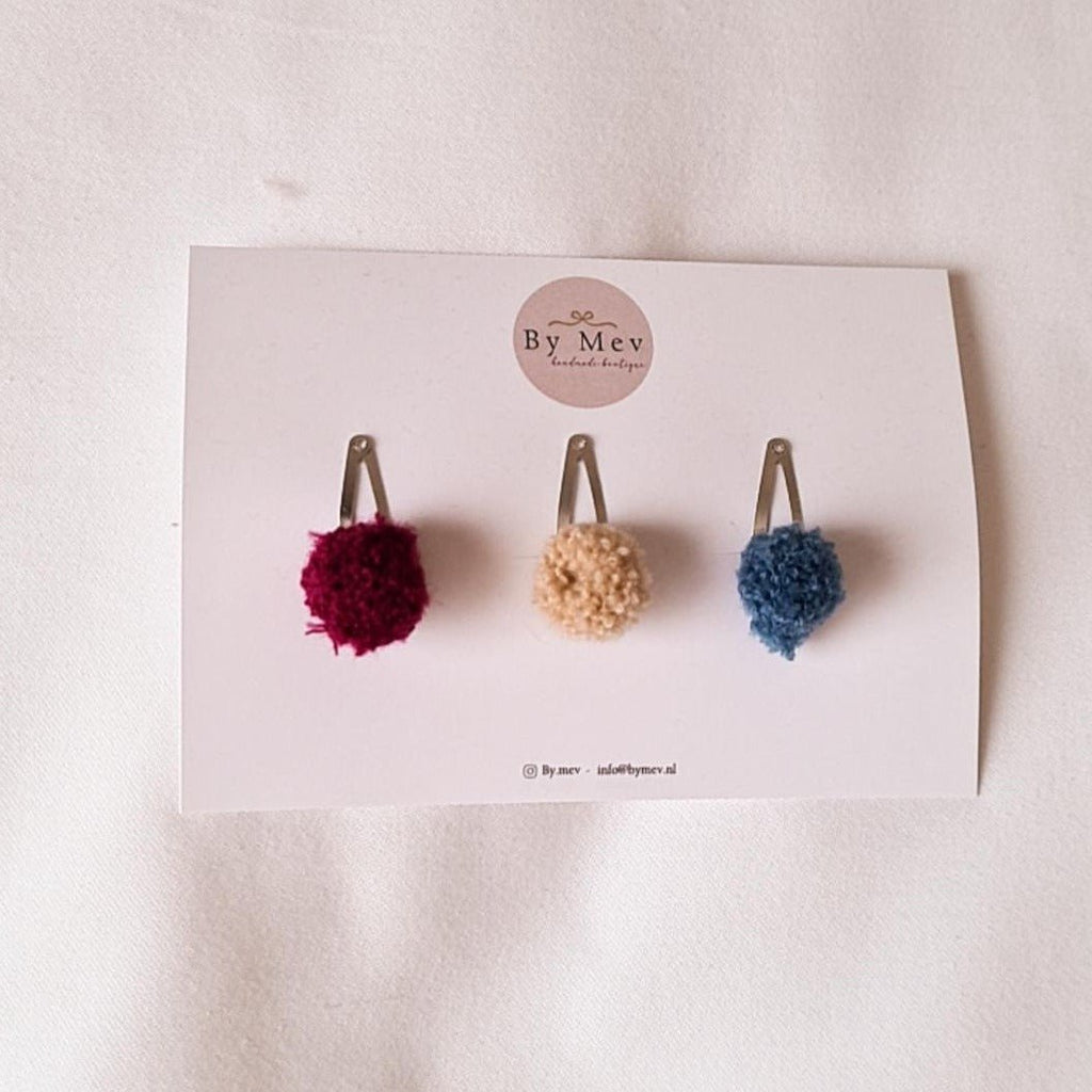 3er Set Haarspangen "Mini Wool Pompom" - Little Baby Pocket