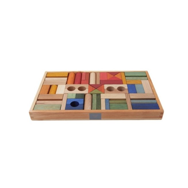 Holzbauklötze "Regenbogenfarben" 54 Teile mit Holzkasten - Little Baby Pocket