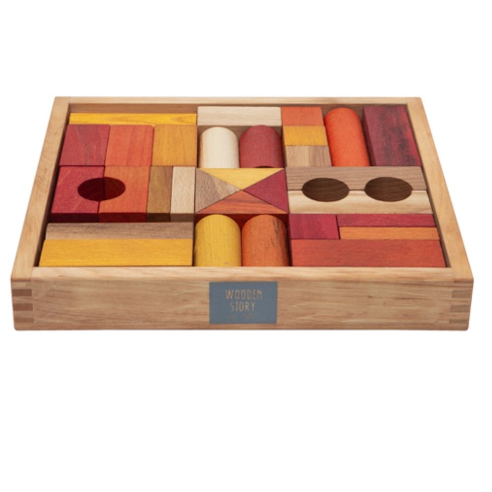 Holzbauklötze "Warme Farbe" 30 Teile mit Holzkasten - Little Baby Pocket
