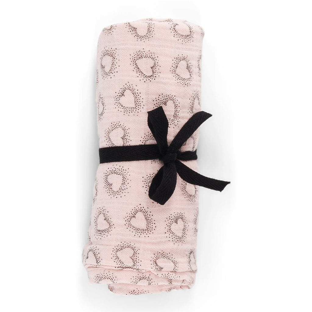 Mulltuch "Bianca Swaddle dotted heart light pink" - Little Baby Pocket