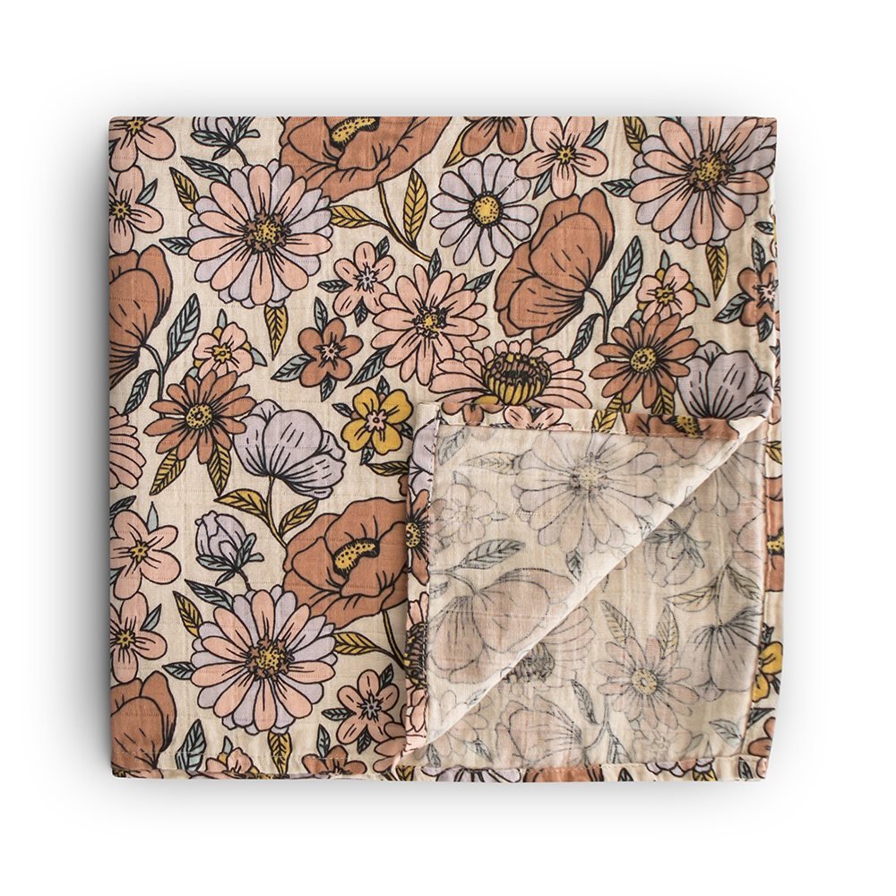 Mulltuch "Swaddle Muslin Retro Flowers" - Little Baby Pocket