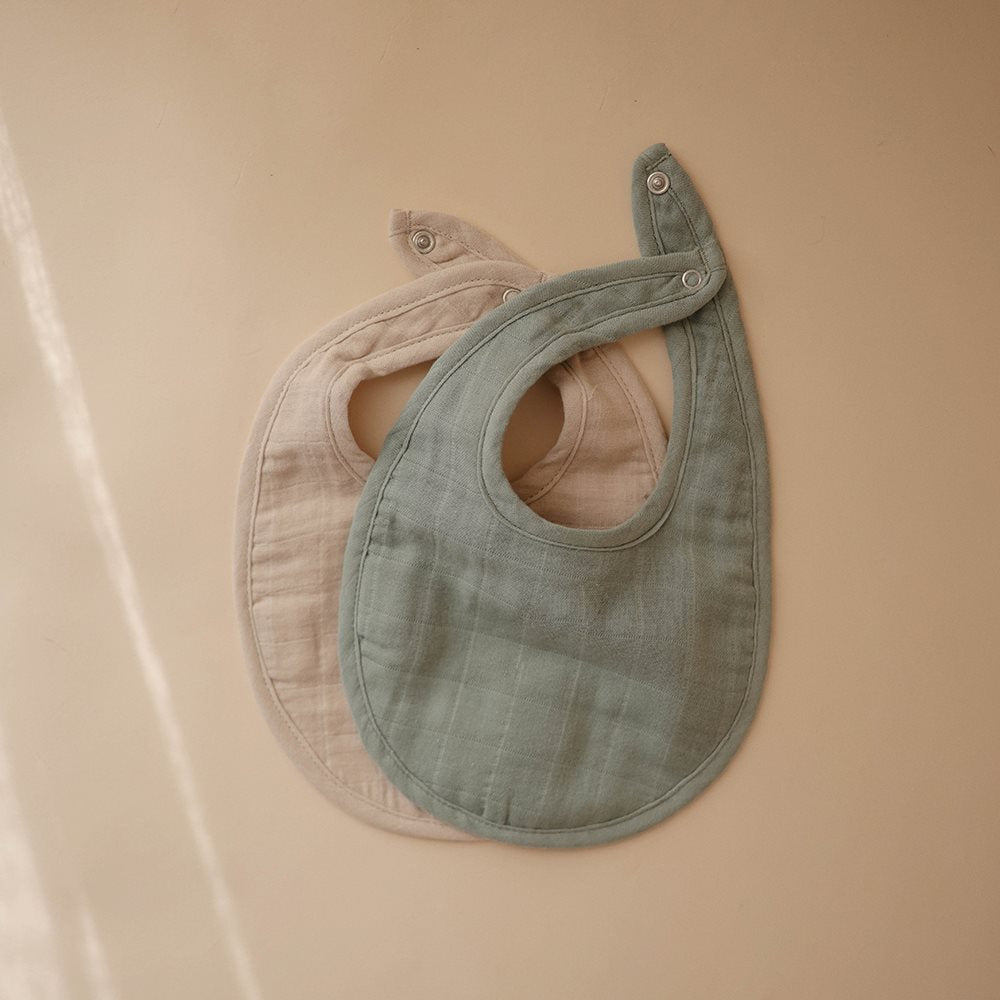 Muslin Bib 2-Pack - Roman Green/Fog - Little Baby Pocket