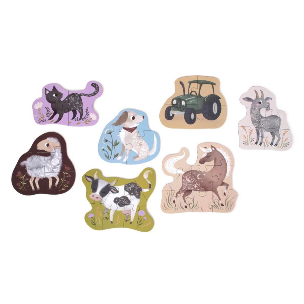 Set mit 7 Puzzles "Bauernhoftiere" - Little Baby Pocket