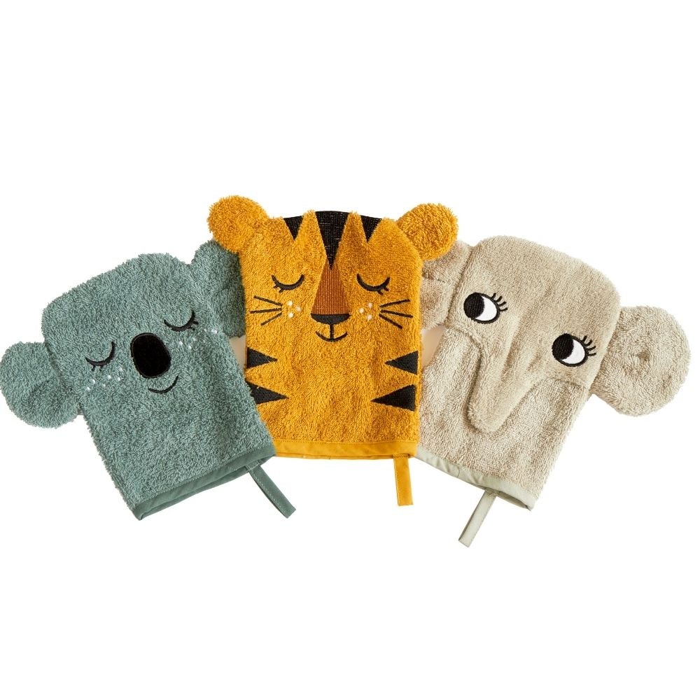 Waschlappen "Koala, Tiger, Elephant" 3er Pack - Little Baby Pocket